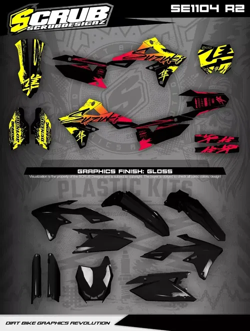 Plastics + Graphics RM Restyle Suzuki RM125 RM250 2004-2008  fitted decals