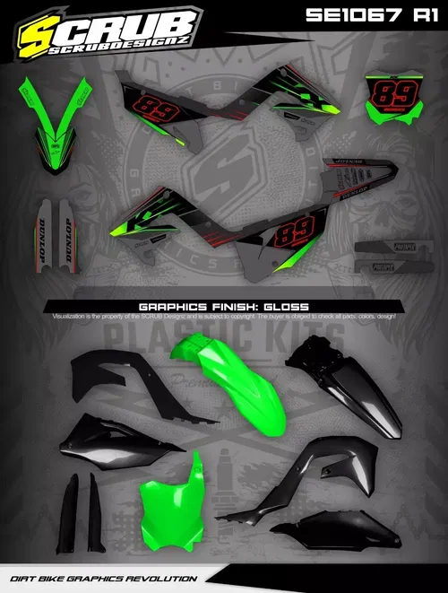 Plastics + Graphics Kawasaki KX Restyle KX125 KX250 2004-2008 custom
