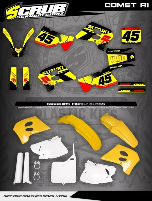 Plastics + Graphics Suzuki 1993 1994 1995 RM125 RM250 fitted decals sticker