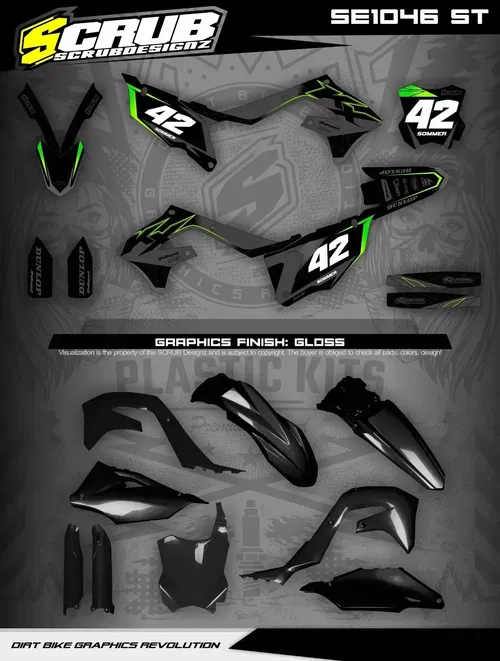 Plastics + Graphics Kawasaki KX Restyle KX125 KX250 2004-2008 - name+number