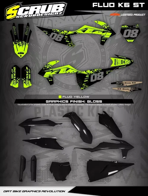 Plastics + Graphics KTM 2019 2022 SX SX-F XC XC-F Fluo decals custom race number