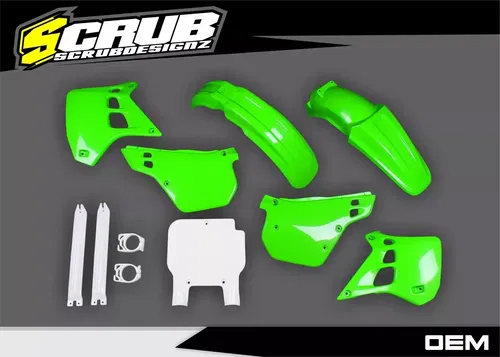 Kawasaki KX125 1990 1991 Motocross Green OEM color Plastic Kit with Fork Guards