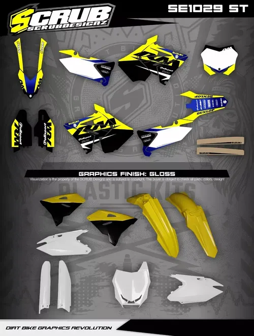 Plastics + Graphics RM Restyle Suzuki RM125 RM250 2004-2008  fitted decals