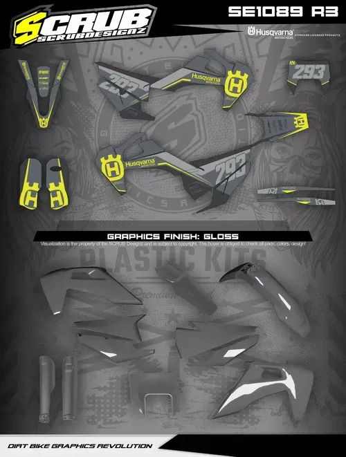 Plastics + Graphics Husqvarna TE FE 2020 2021 2022 2023 Gray Yellow