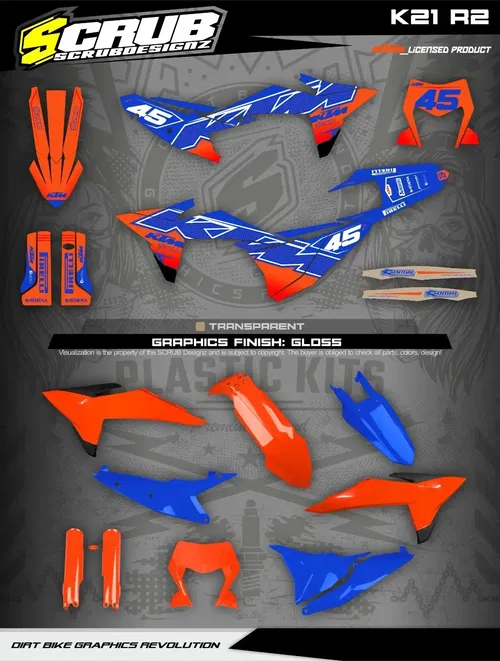 Plastics + Graphics KTM 2024 2025 EXC EXC-F XC-W XCF-W Orange Blue Restyle