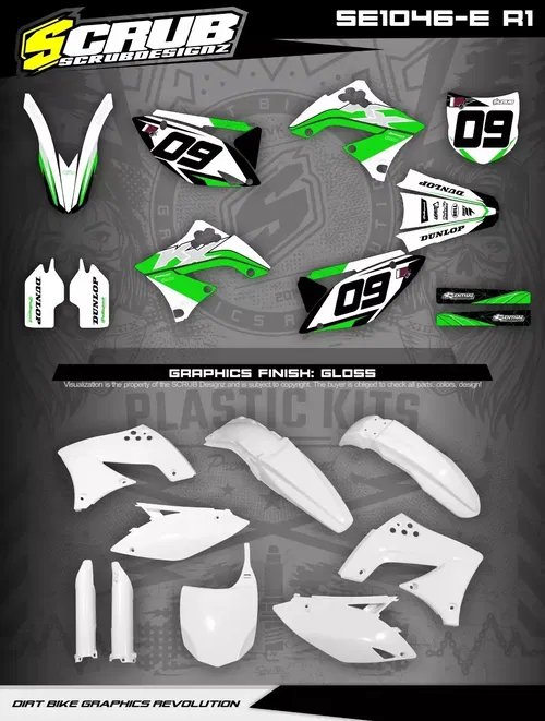 Plastics + Graphics Kawasaki KX450F 2009 2010 2011 CUSTOM race number name flag