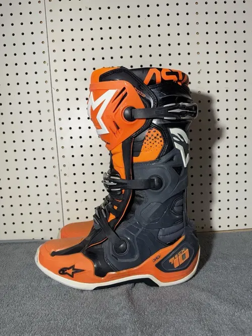 ALPINESTARS TECH 10  MX OFF ROAD BOOTS BLACK GRAY ORANGE FLURO SIZE US 12