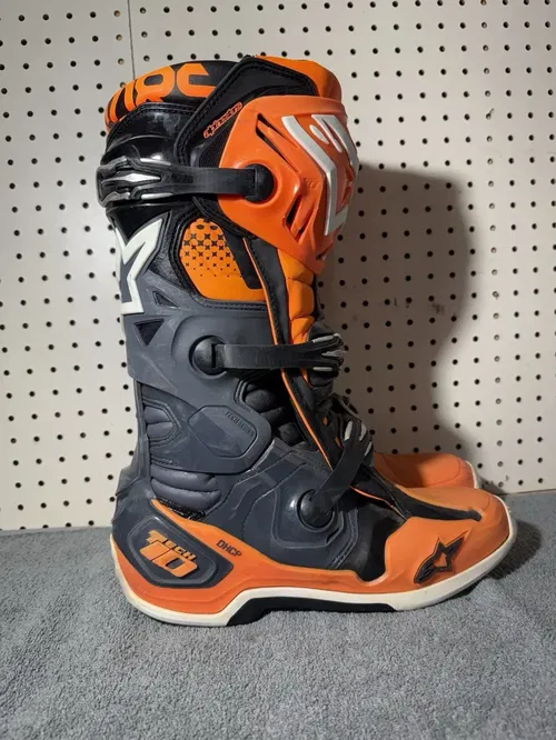 ALPINESTARS TECH 10  MX OFF ROAD BOOTS BLACK GRAY ORANGE FLURO SIZE US 12