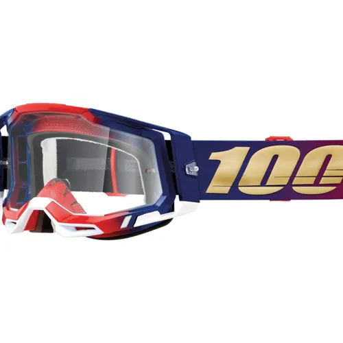 100% Racecraft 2 Goggles - Red/White/Blue w/ Clear Lens