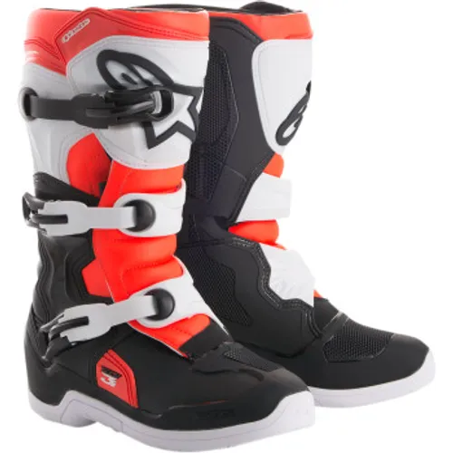 Alpinestars Youth Tech 3s Boots - Black/White/Flo Red