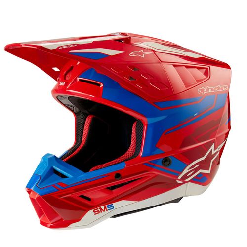 Alpinestars SM5 Action 2 MX Helmet - Bright Red/Blue Glossy