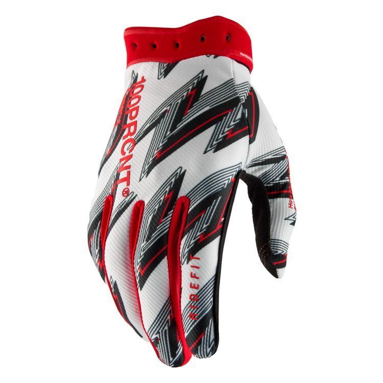 100% Ridefit MX Gloves - White/Red