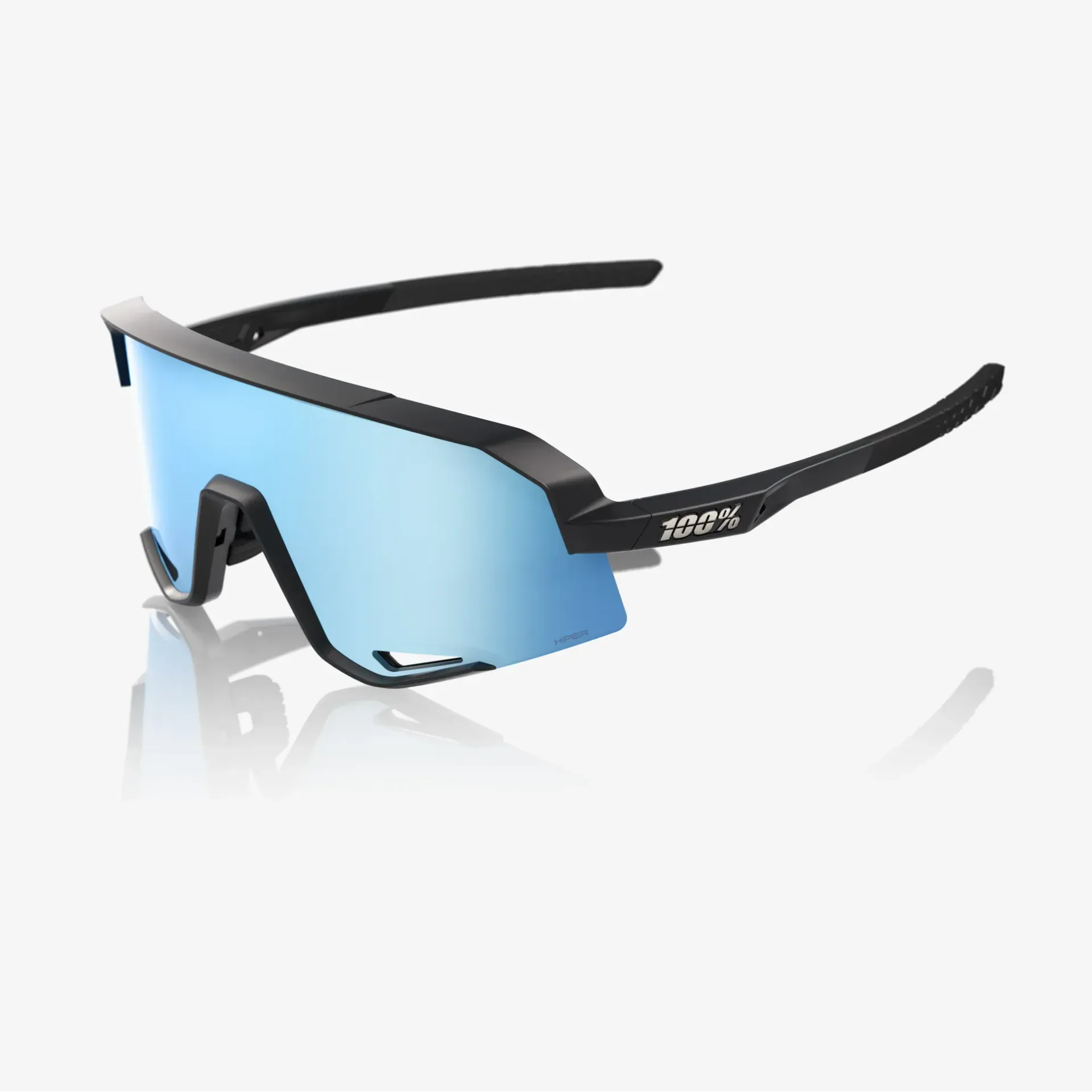 100% Slendale Sunglasses - Matte Black w/ HiPer Blue Mirror Lens
