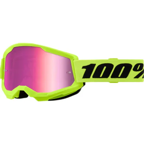 100% Strata 2 MX Goggles - Neon Yellow w/ Pink Mirror Lens