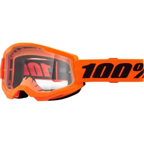 100% Strata 2 MX Goggles - Neon Orange w/ Clear Lens