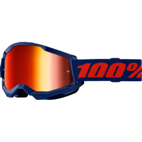 100% Strata 2 MX Goggles - Navy w/ Red Mirror Lens