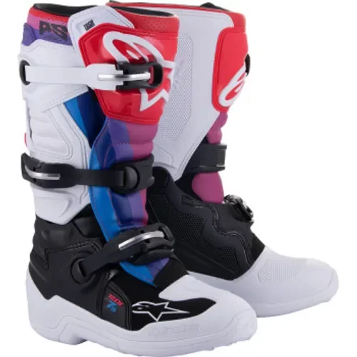 Alpinestars Tech 7s Youth Boots - Black/White/Rainbow - Size 8