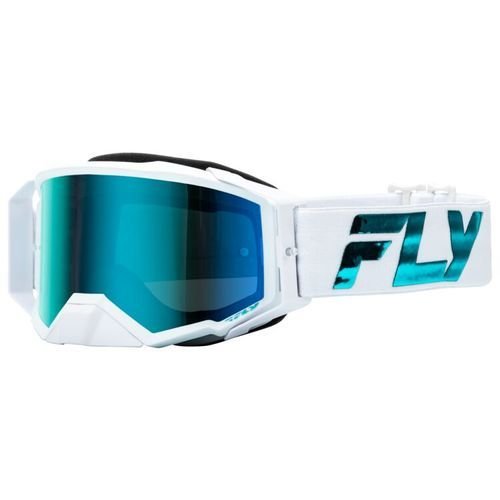 Fly Racing Zone Elite MX Goggles - White/Teal w/ Blue Teal Mirror Lens