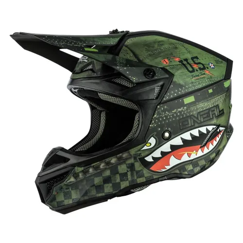 Oneal 5SRS Warhawk MX Helmet - Black/Green - Medium