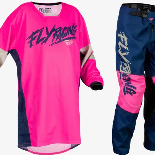 Fly Racing Youth Kinetic Khaos Gear Combo - Pink/Navy/Tan