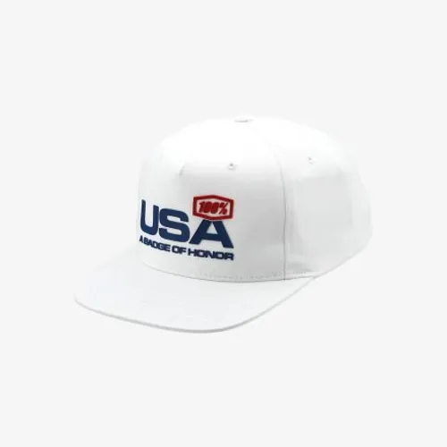 100% USA Badge of Honor Snapback Hat - White