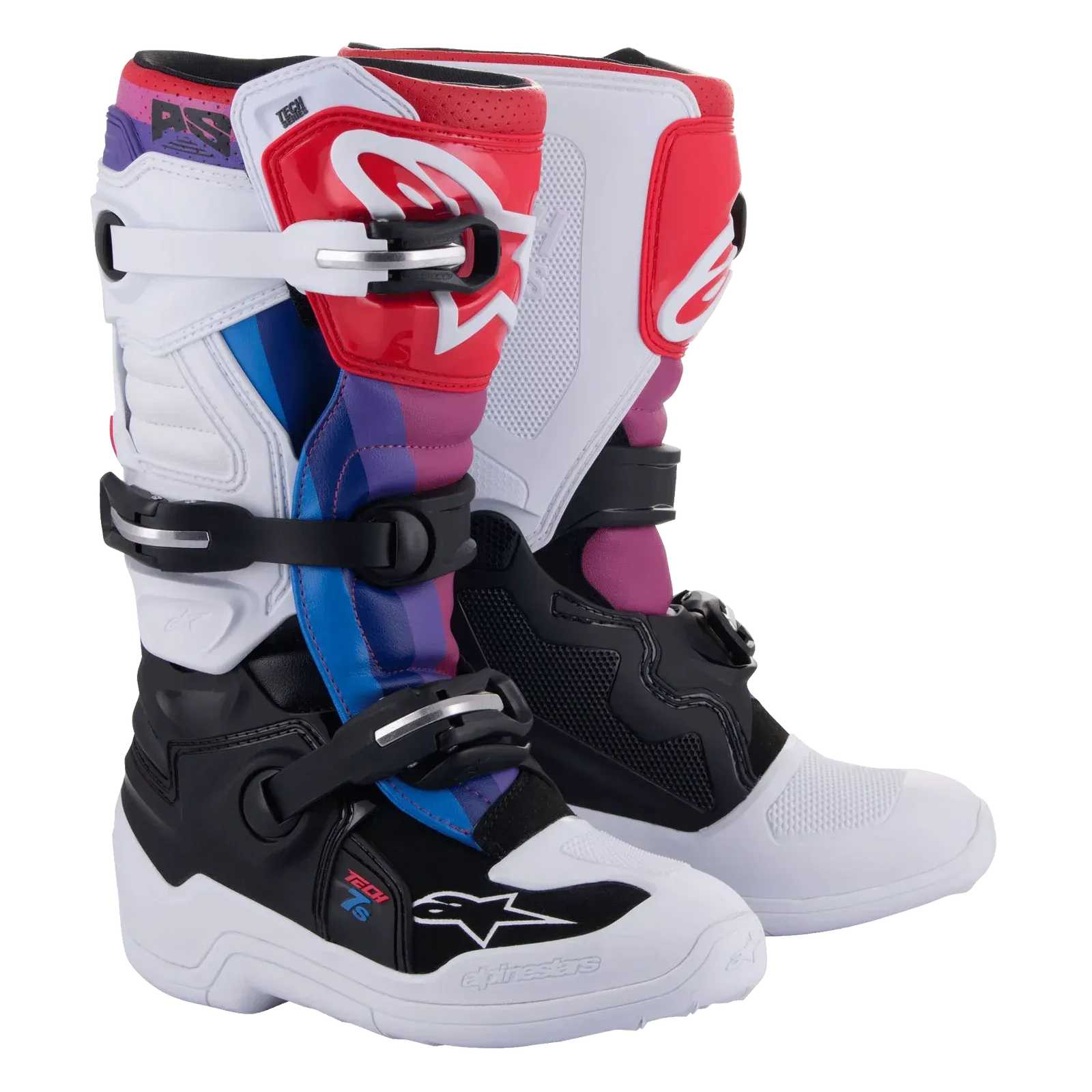 Alpinestars Tech 7s Youth Boots - Black/White/Rainbow - Size 2