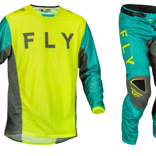 Fly Racing Kinetic Mesh Kore Gear Combo - Hi-Vis/Teal/Grey