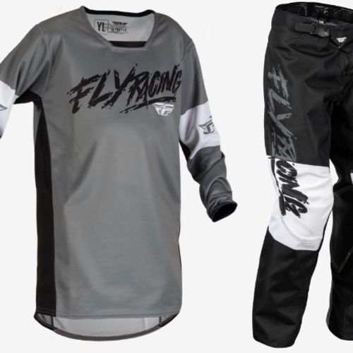 Fly Racing Youth Kinetic Khaos Gear Combo - Grey/Black/White
