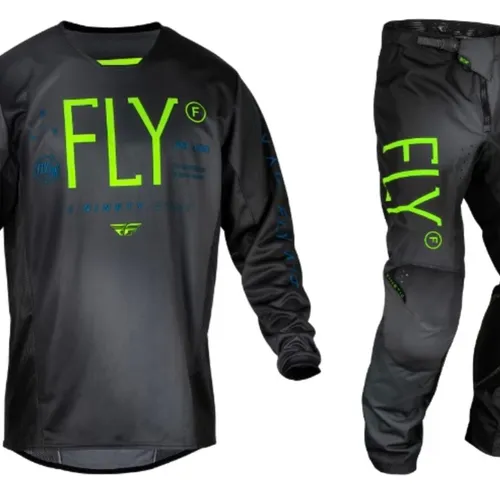 2024 Fly Racing Youth Kinetic Prodigy Gear Combo - Charcoal/Neon/Green/True Blue