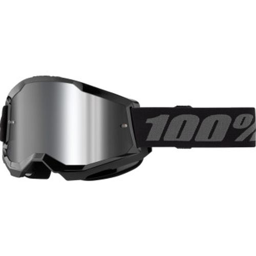 100% Strata 2 MX Goggles - Black w/ Silver Mirror Lens