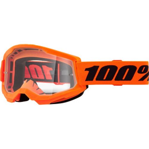 100% Strata 2 MX Goggles - Neon Orange w/ Clear Lens