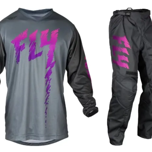 Fly Racing Youth F-16 Gear Combo - Grey/Charcoal/Pink