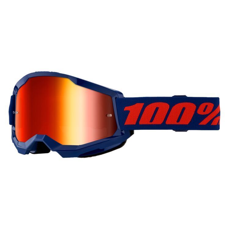 100% Strata 2 MX Goggles - Navy w/ Red Mirror Lens