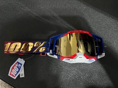 100% Racecraft 2 Goggles - Red/White/Blue w/Gold Mirror Lens