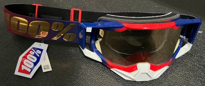 100% Racecraft 2 Goggles - Red/White/Blue w/Gold Mirror Lens