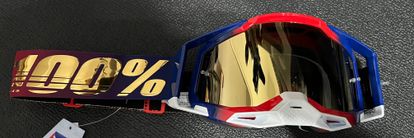 100% Racecraft 2 Goggles - Red/White/Blue w/Gold Mirror Lens