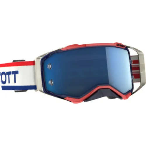Scott Prospect MX Goggles - Retro White/Blue w/ Blue Chrome Lens