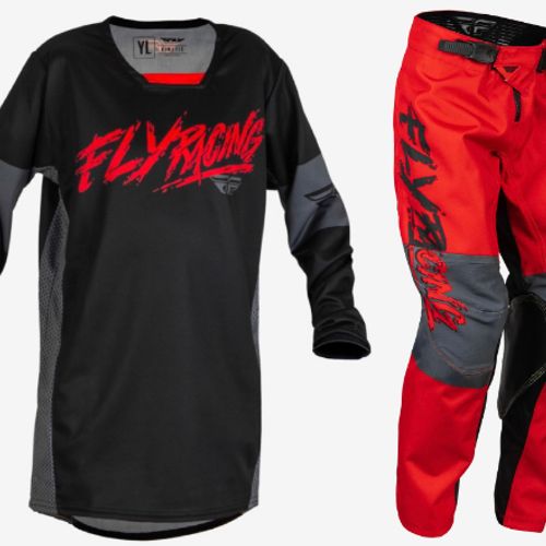 Fly Racing Youth Kinetic Khaos Gear Combo - Black/Red/Grey
