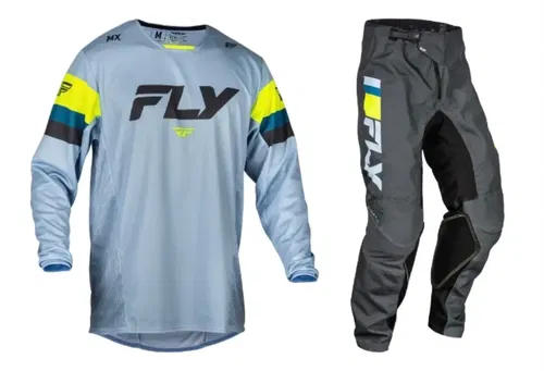 Fly Racing Youth Kinetic Prix Gear Combo - Ice Grey/Charcoal/Hi-Vis