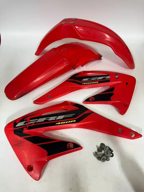 2004 Honda CRF450R OEM Plastics RED Shrouds & Front Rear Fender Fenders