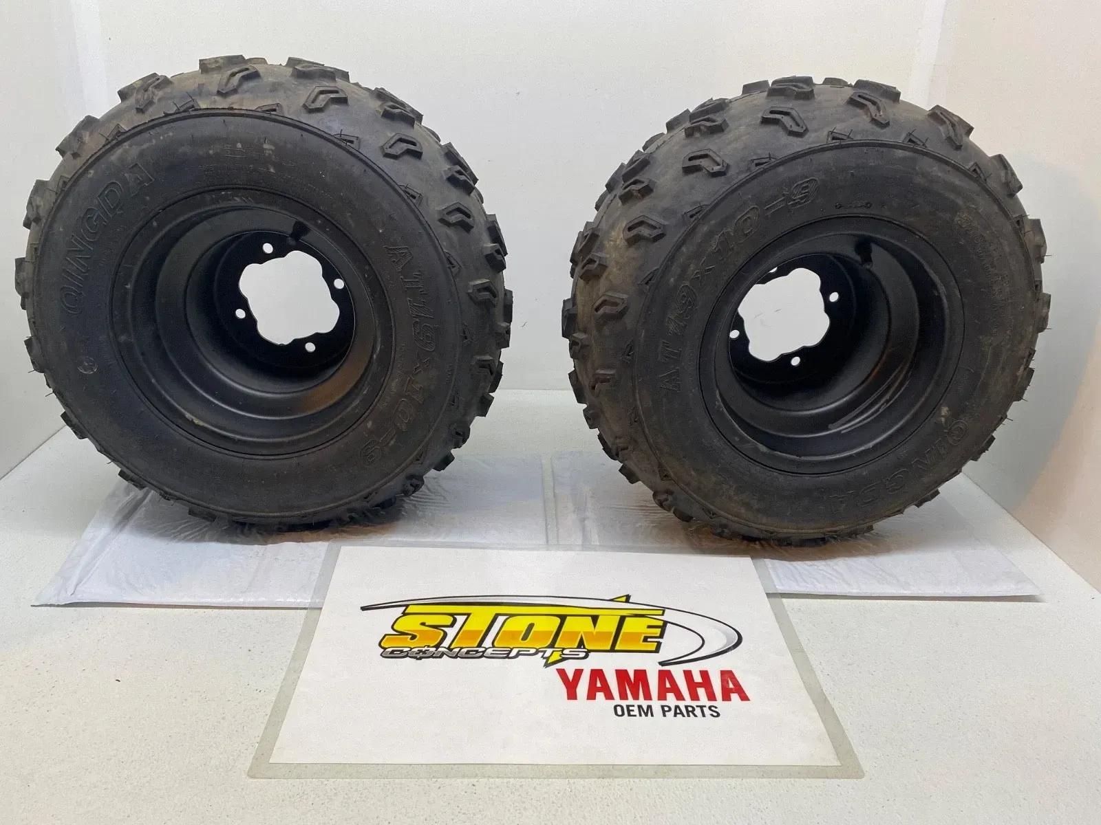 9" YAMAHA RAPTOR 125 OEM REAR WHEELS QUINGDA 19X10X9 TIRES 4/115