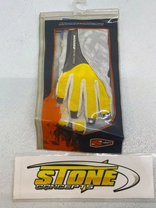 Moose Racing Sahara MX Gloves WHITE YELLOW MEDIUM SIZE 9 ATV DIRT BIKE