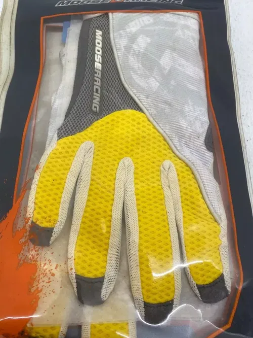 Moose Racing Sahara MX Gloves WHITE YELLOW MEDIUM SIZE 9 ATV DIRT BIKE