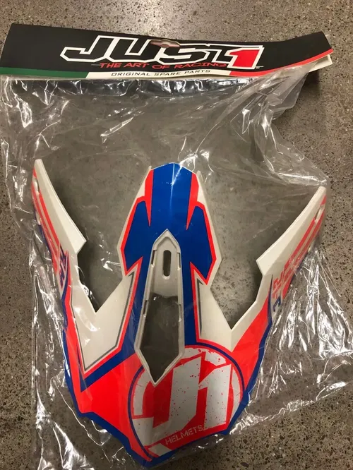 JUST1 J12 REPLACEMENT HELMET PEAK VISOR FLAME RED BLUE DIRT BIKE MOTORCYCLE