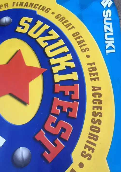 SUZUKI DEALERSHIP SUZUKIFEST REWARDS VINYL WALL POSTER BANNER SALES SIGN 36X92