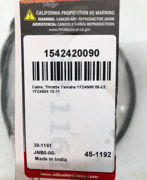 All Balls Racing Yamaha YFZ450R Thumb Throttle Cable 2009-2025 YFZ 450R 09-25