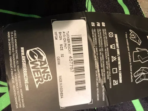 ANSR ANSWER A13 ION PANTS RACING BLACK WHITE GREEN ADULT MENS SIZE 32