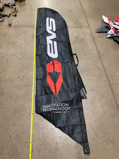 EVS ATV DIRT BIKE MX ADVERTISING BOW FLAG SWOOP PIT RACE TRACK WIND BANNER SIGN