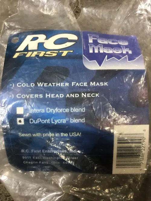 RC FIRST WINDSHIELD DUPONT LYCRA BALACLAVA FACEMASK BLACK O/S ONE SIZE