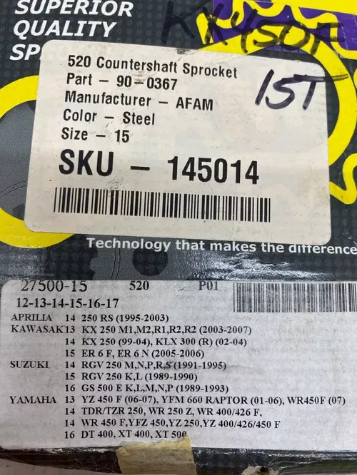 AFAM 15 TOOTH FRONT SPROCKET KAWASAKI YAMAHA SUZUKI 250 450 400 KX YZ XT DR